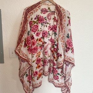 Forever 21 Floral Lightweight Flowy Ruana Kimono Cape Cardigan